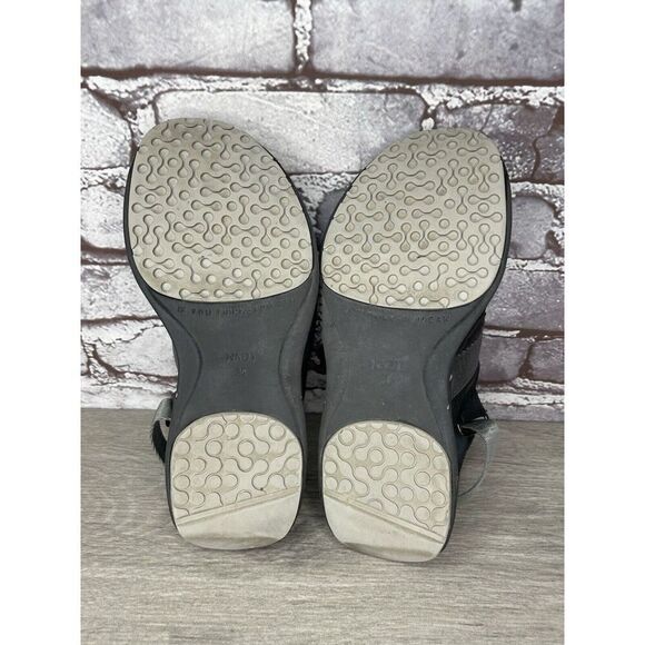 Naot Black Leather Gray Textile Wedge Ankle Strap Sandals Women Sz 38EU/7.5M US - Picture 9 of 16